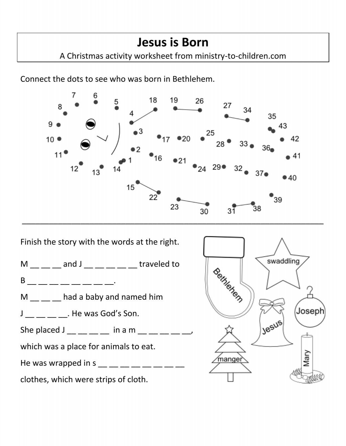 Christmas Worksheet Â€“ Jesus Is Born - Ministry-To-Children intended for Christmas Jesus Worksheets