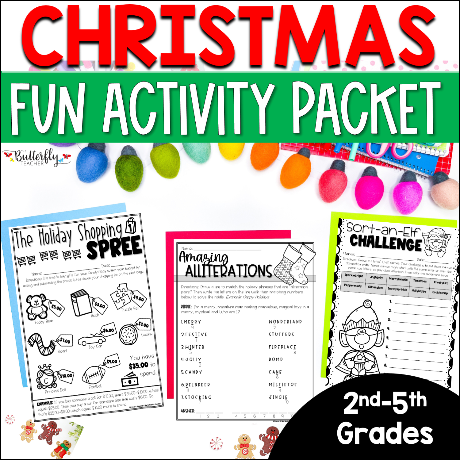 Christmas Worksheets No-Prep Winter Activity Packet - The Butterfly pertaining to Christmas Alliterations Worksheet