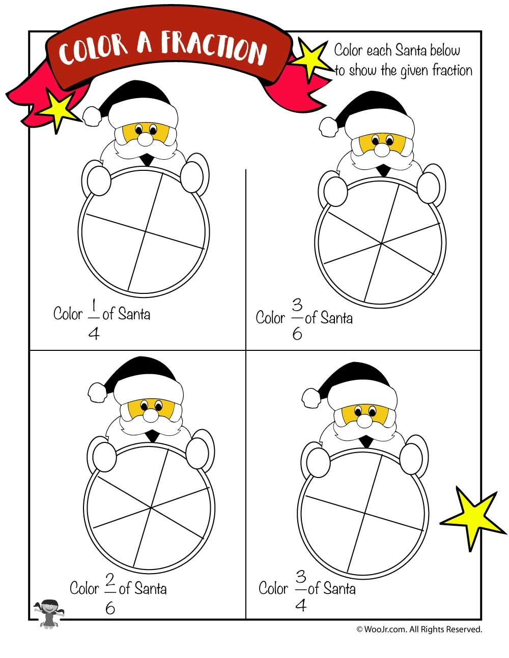 Color The Fraction Worksheet With Santa Claus | Woo! Jr. Kids with Christmas Fraction Worksheets