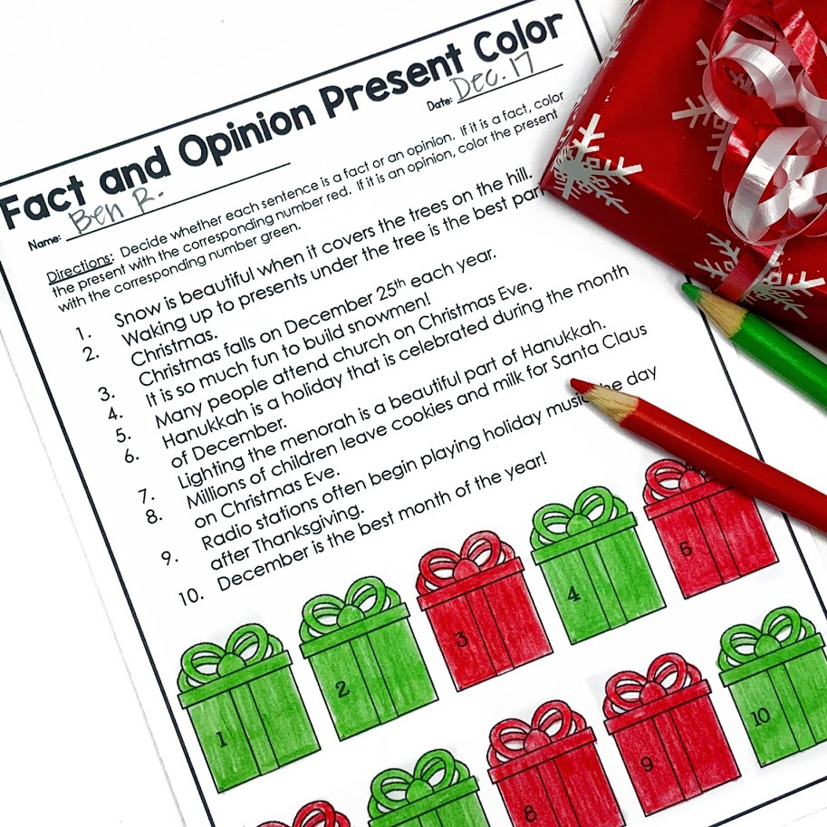 December Reading Activities For Upper Elementary - Appletastic inside Christmas Fact And Opinion Worksheets