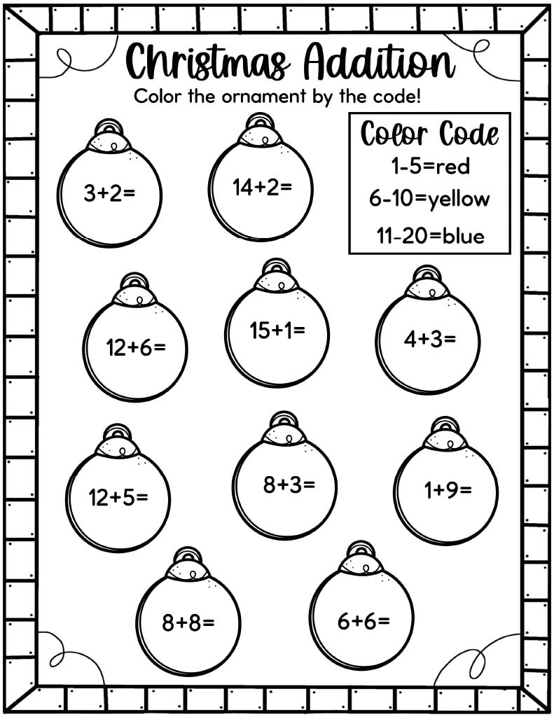 Easy Christmas Math Worksheets - Free! - Kids Activity Zone for Addition Christmas Worksheets