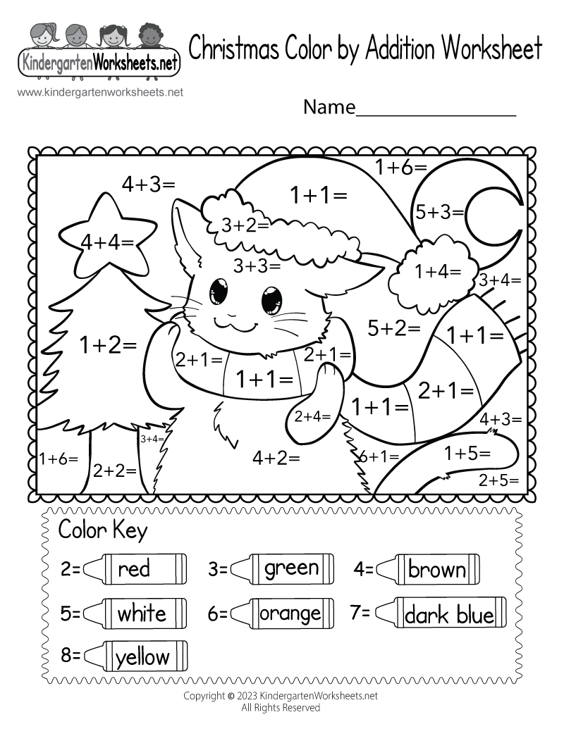 Free Printable Christmas Coloraddition Worksheet regarding Christmas Kindergarten Math Worksheets