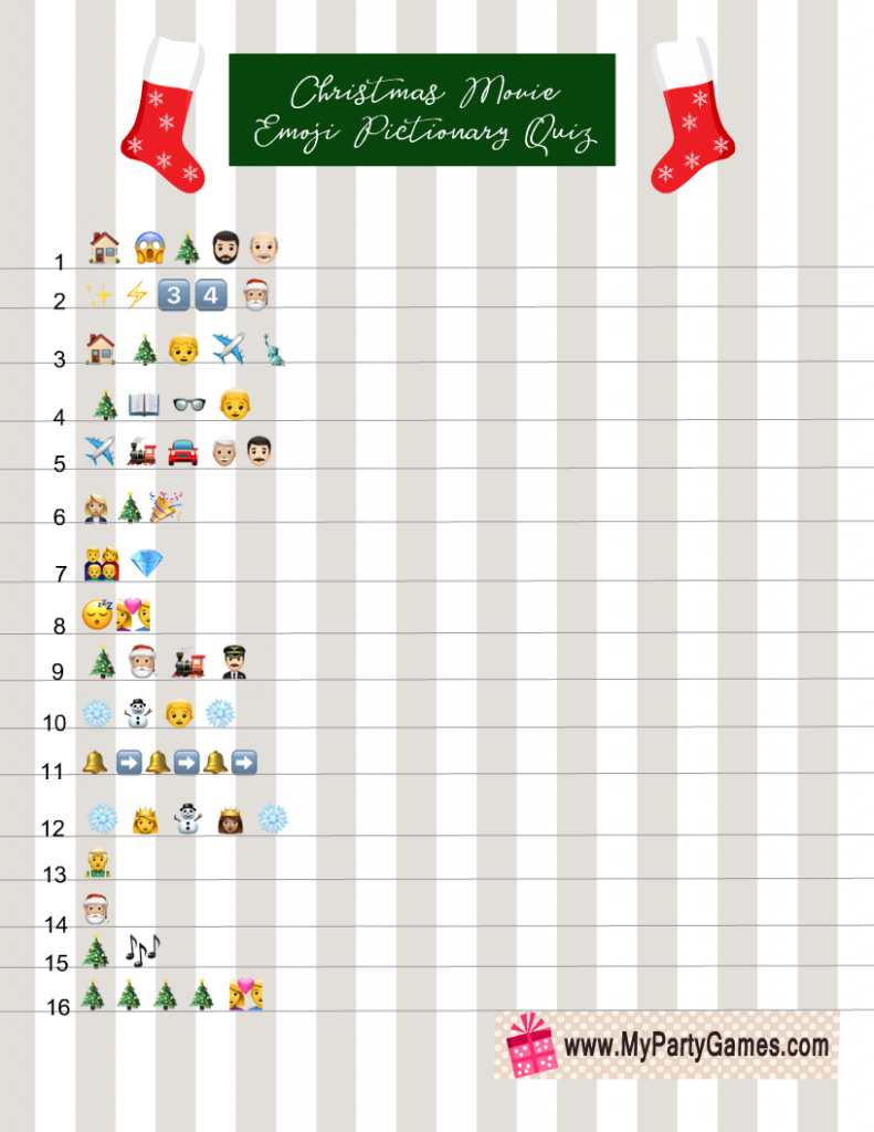 Free Printable Christmas Movie Emoji Pictionary Quiz intended for Christmas Emoji Worksheet