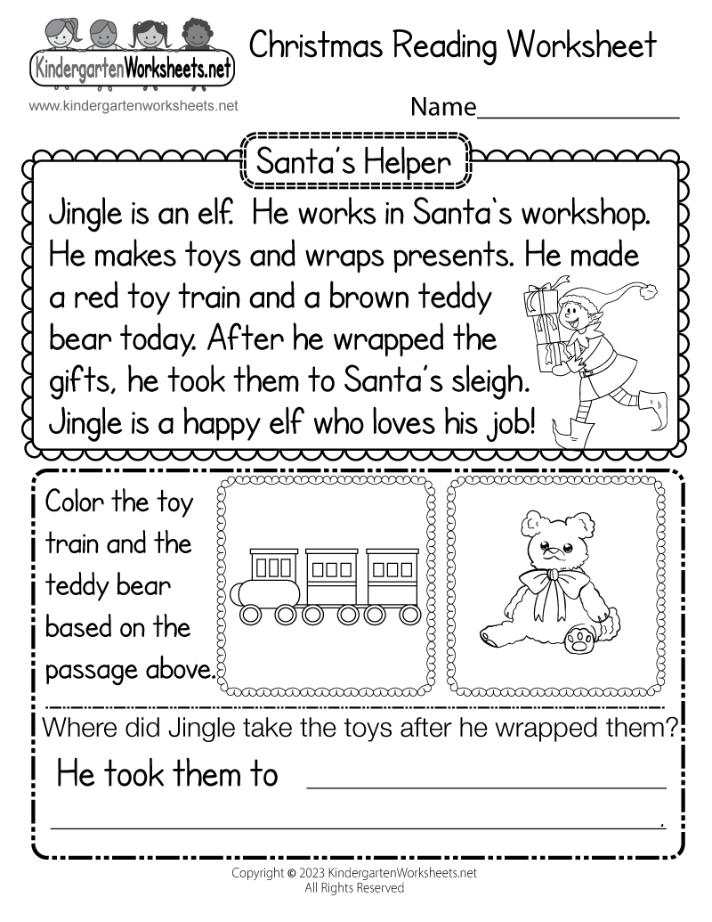 Free Printable Christmas Reading Worksheet throughout Christmas Literacy Worksheets