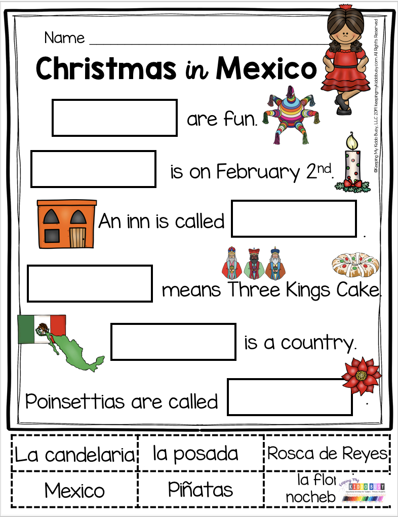 Freebies Christmas Around The World For Kindergarten And First Grade inside Christmas in Spanish Speaking Countries Worksheet