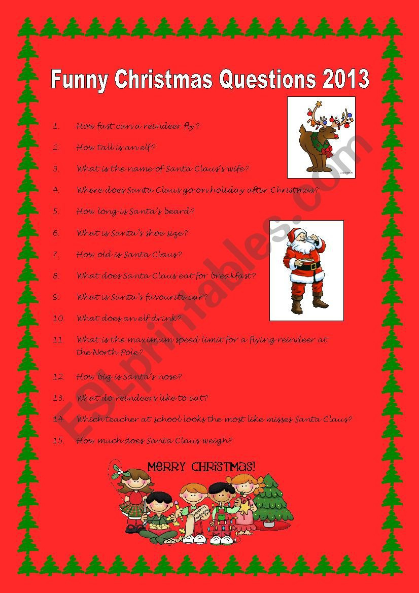 Funny Christmas Questions - Esl Worksheetjackbull pertaining to Funny Christmas Worksheets