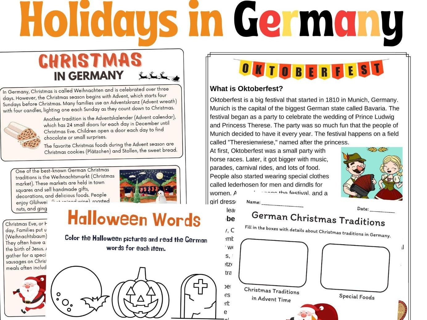 German Holidays: Christmas, Halloween, Easter, Oktoberfest Reading intended for Christmas In Germany Worksheet