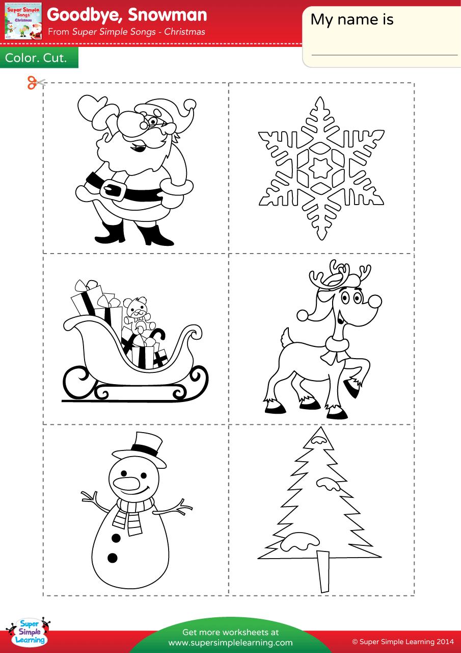 Goodbye, Snowman Worksheet - Color, Cut, &amp;amp; Paste - Super Simple in Christmas Color Cut and Paste Worksheets