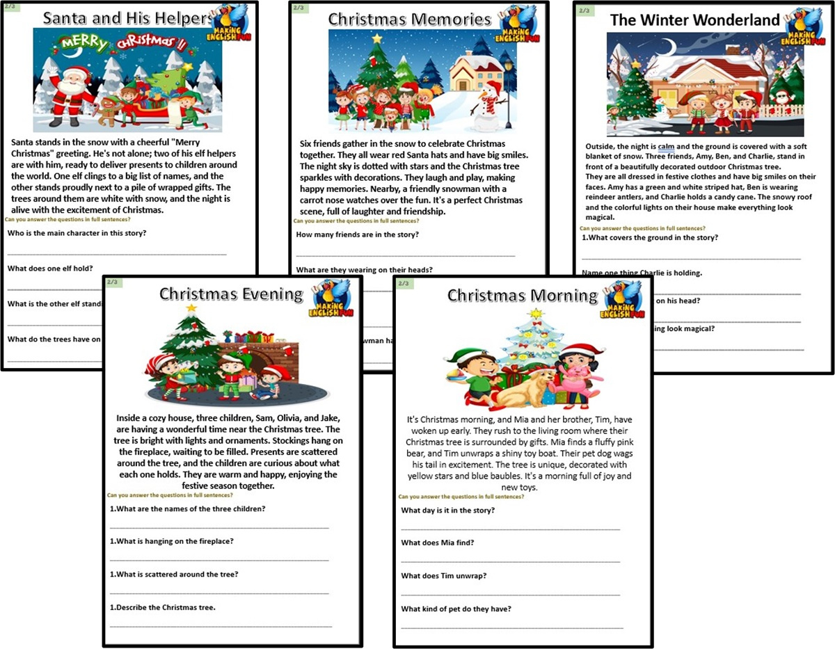 Grade 2 And 3: Christmas Reading Passagesmaking English Fun in 3rd Grade Christmas Reading Comprehension Worksheets