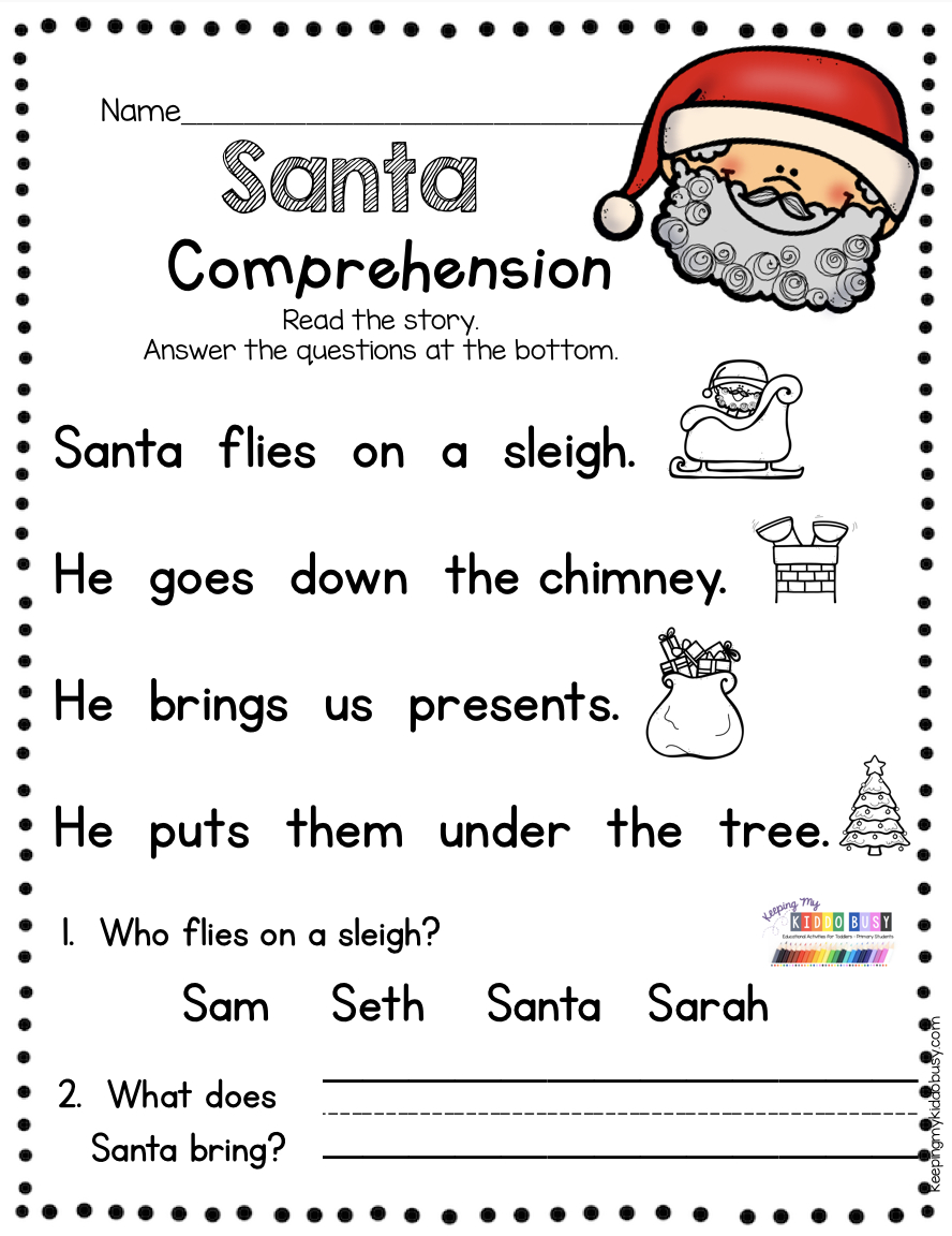 Kindergarten Christmas Reading Passage With Comprehension Questions inside Christmas Kindergarten Reading Worksheets