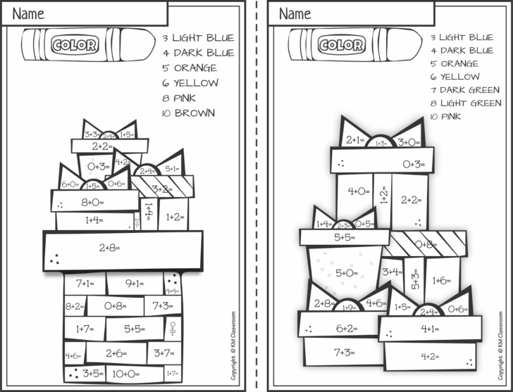 Christmas Color by Number Addition Worksheets 2nd Grade