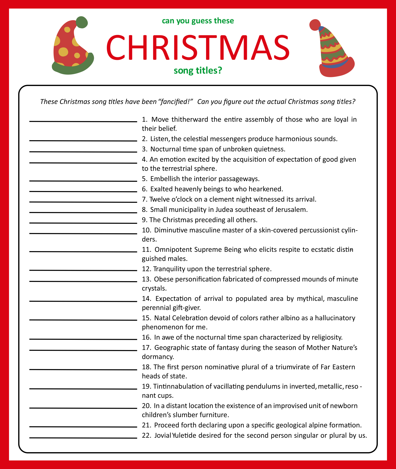 Name That Tune Trivia - 10 Free Pdf Printables | Printablee for Can You Name These Christmas Songs Worksheet