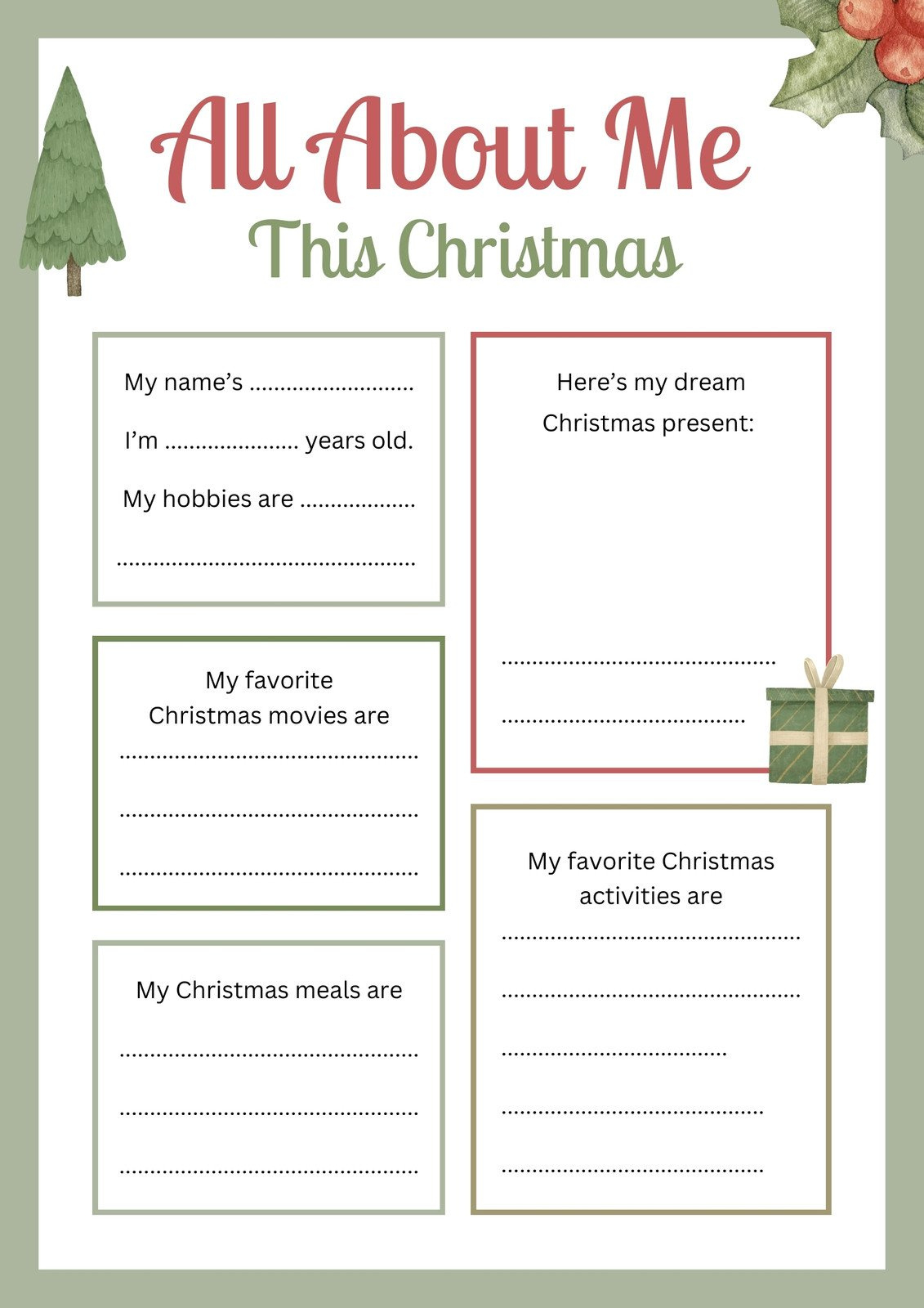 Page 3 - Free, Editable Christmas Worksheet Templates | Canva throughout All About My Christmas Worksheet