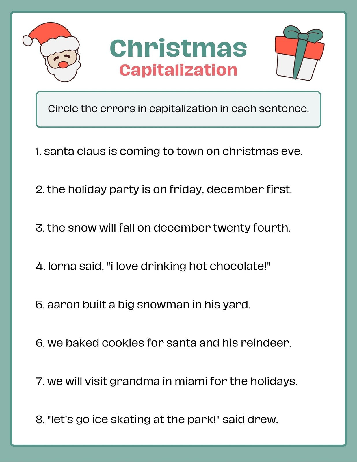 Page 4 - Free, Editable Christmas Worksheet Templates | Canva within Christmas Capitalization Worksheet