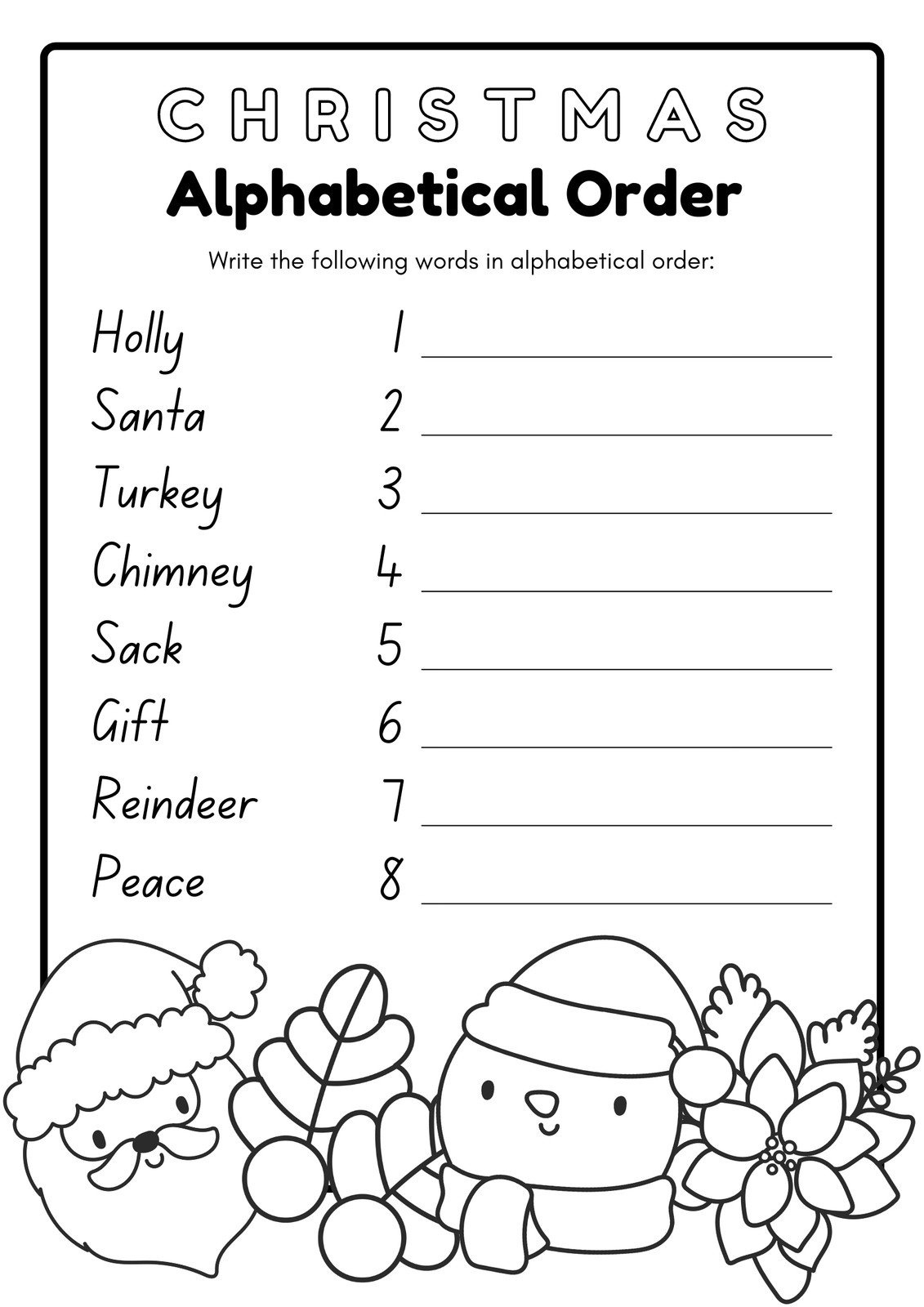 Page 9 - Free, Editable Christmas Worksheet Templates | Canva for Christmas Alphabetical Order Worksheets