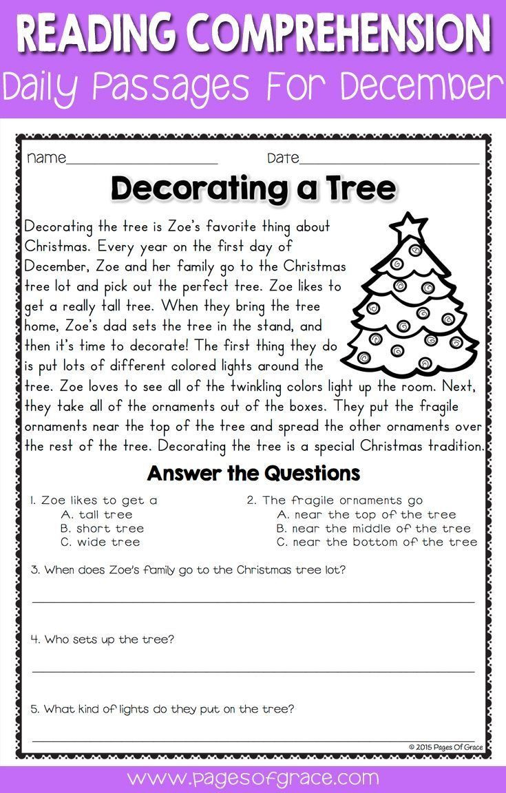 Pin Page in 4Th Grade Christmas Reading Comprehension Worksheets