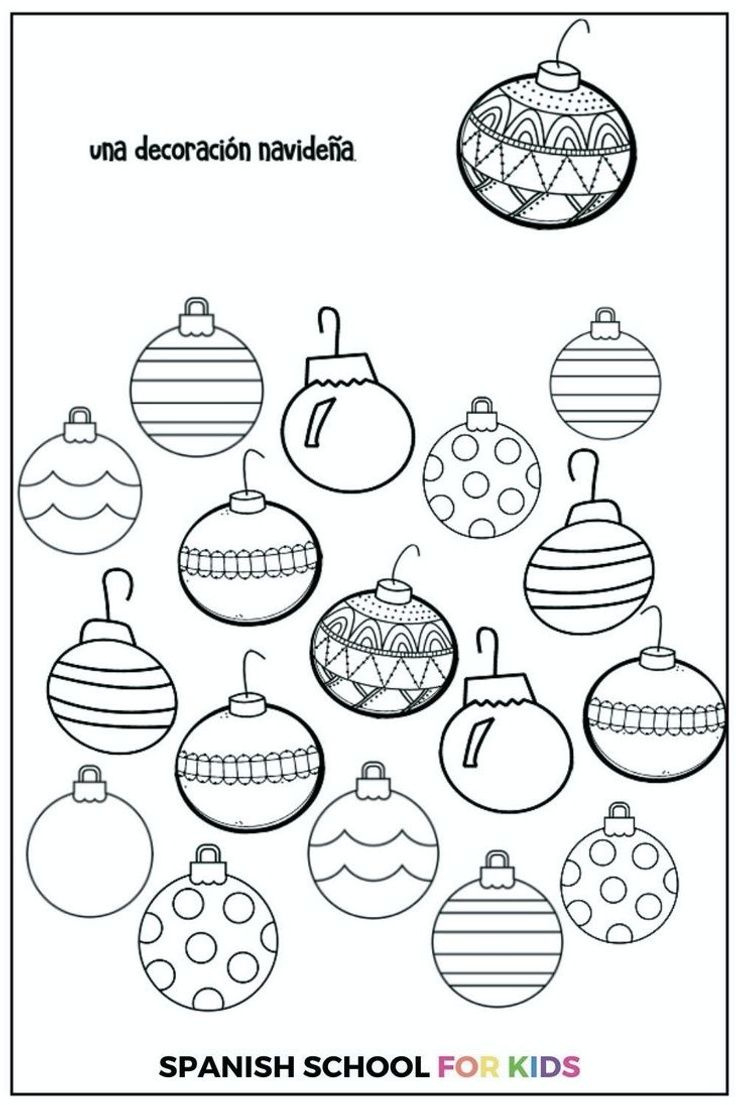 Printable Christmas Ornaments Coloring Pages For Kids | Free in Spanish Christmas Worksheets Free Printables