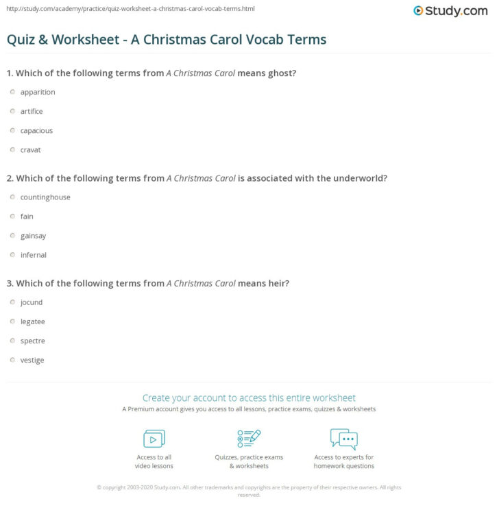 A Christmas Carol Vocabulary Worksheet Answers