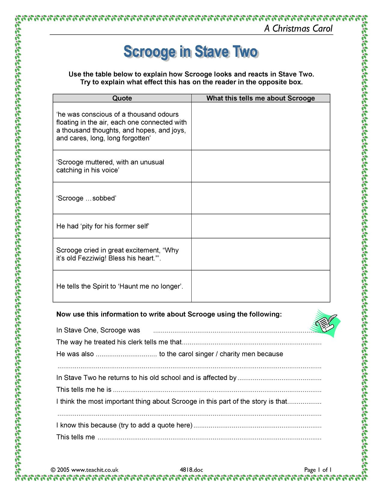 Scrooge In Stave 2 | A Christmas Carol |Teachit inside A Christmas Carol Literary Devices Worksheet