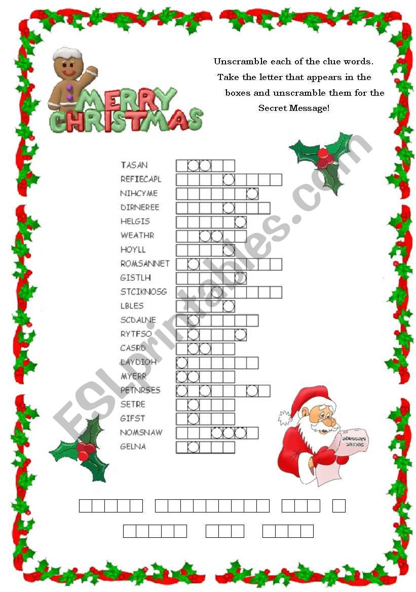 Secret Message Form Santa - Esl Worksheetpat_Trixa inside Christmas Hidden Message Worksheet