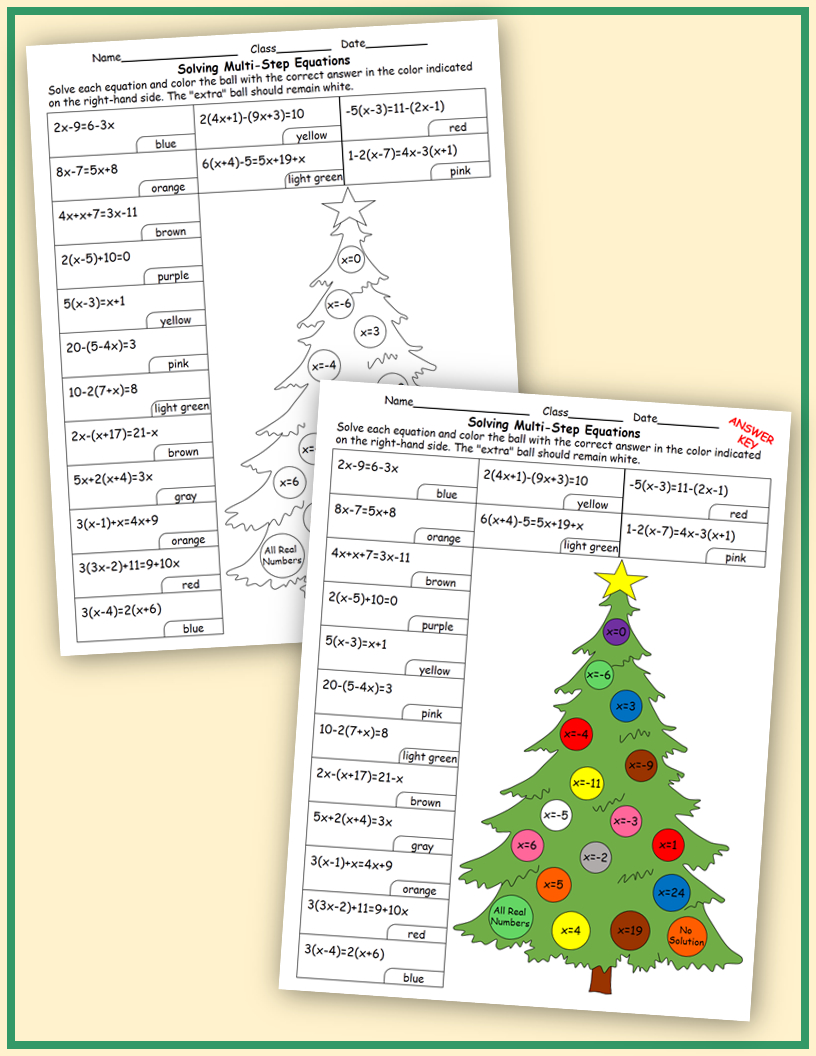 Solving Multi-Step Equations Christmas | Teaching Resources pertaining to Christmas Equations Worksheet