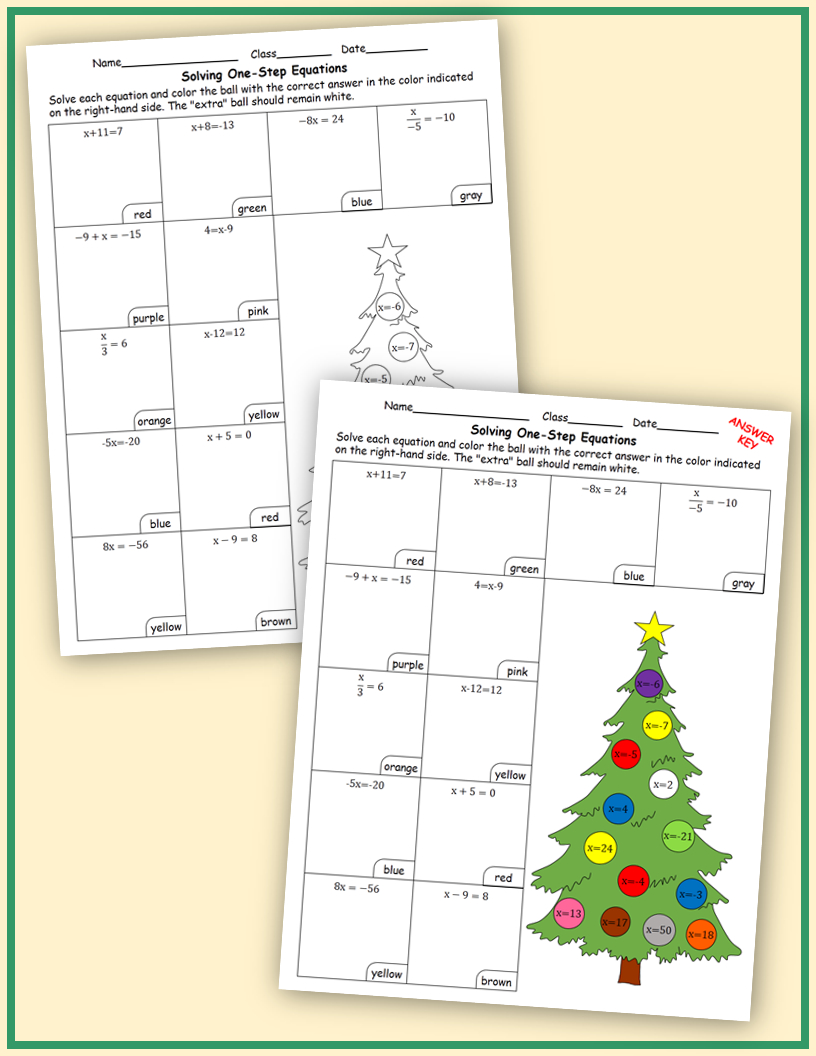 Solving One-Step And Two-Step Equations Christmas | Teaching Resources in Christmas Equations Worksheet