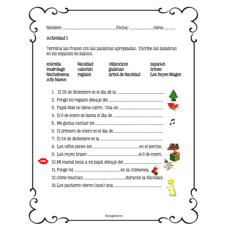 Free Printable Spanish Christmas Worksheets