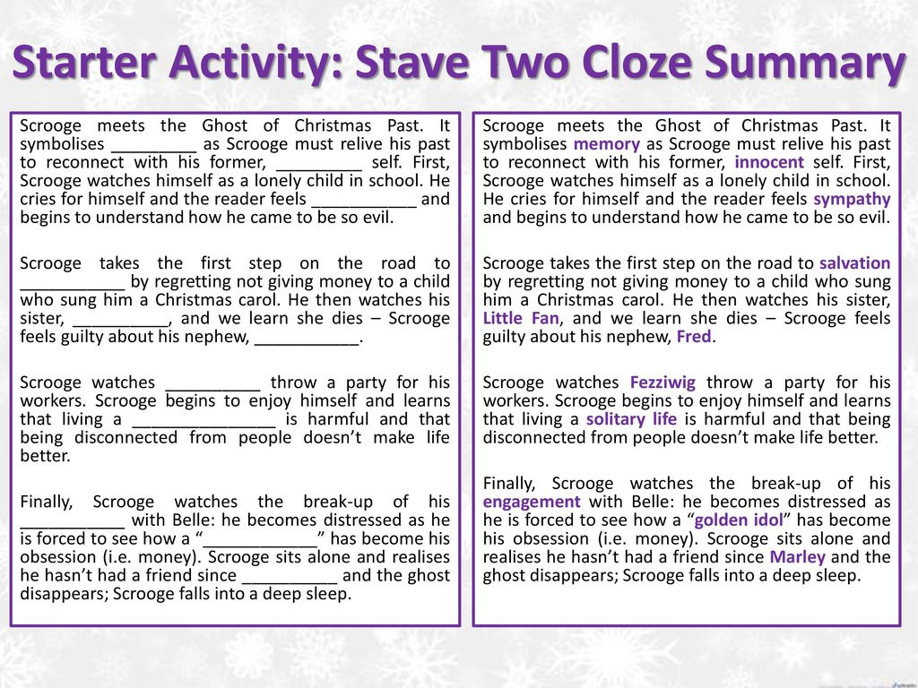 Starter Activity: Stave Two Cloze Summary - Ppt Download with A Christmas Carol Stave 2 Worksheet