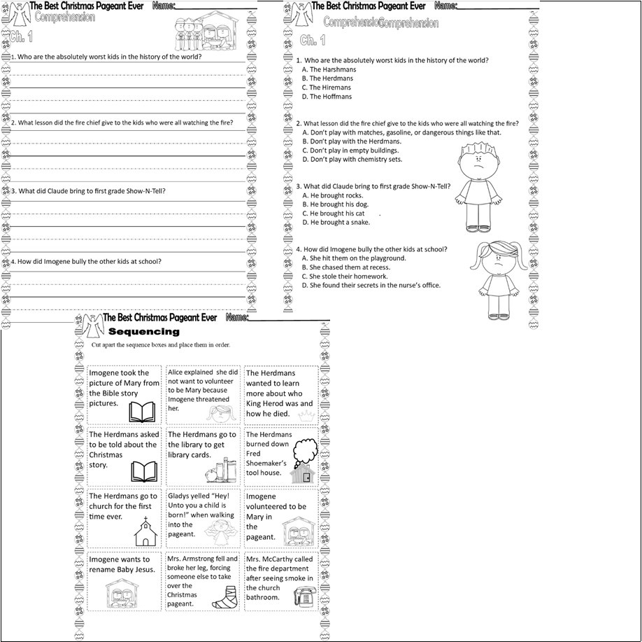 The Best Christmas Pageant Ever Reading Quiz Tests &amp;amp; Story throughout The Best Christmas Pageant Ever Worksheets