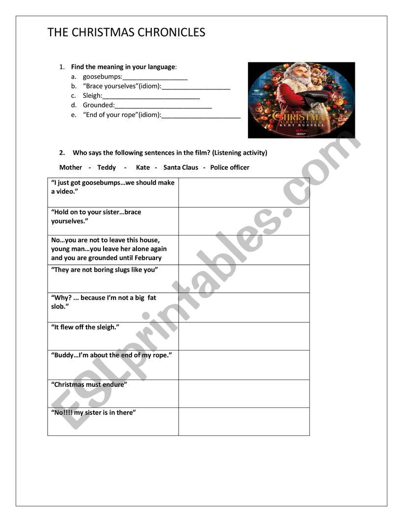 The Christmas Chronicles - Esl Worksheetcalugo within Christmas Chronicles Worksheet