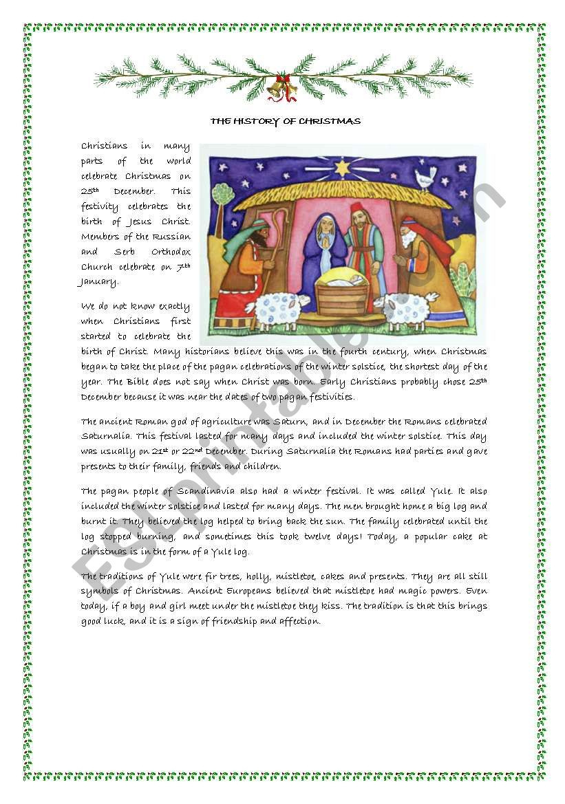 The History Of Christmas Part One - Esl Worksheetmaguyre inside History of Christmas Worksheet