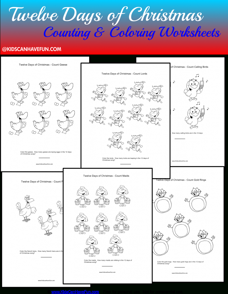 The Twelve Days Of Christmas Activities, Sing-Along Printables intended for Twelve Days of Christmas Worksheet Math