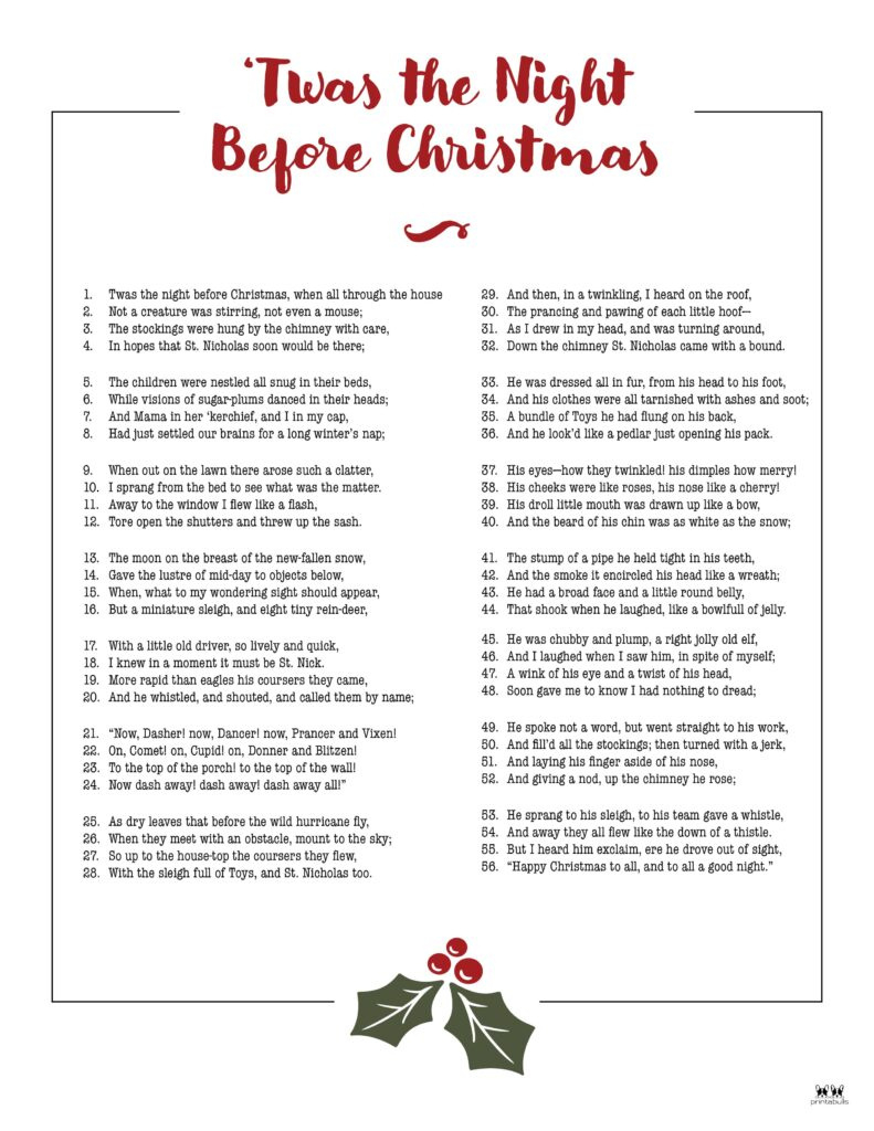 Twas The Night Before Christmas Printables | Printabulls with regard to Night Before Christmas Worksheet