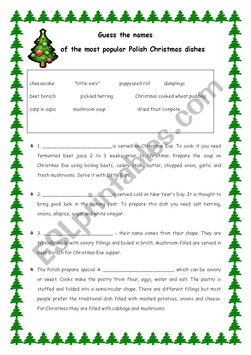 Typical Polish Food For Christmas. Four Pages With Answers - Esl inside Christmas Chop Worksheet Answers