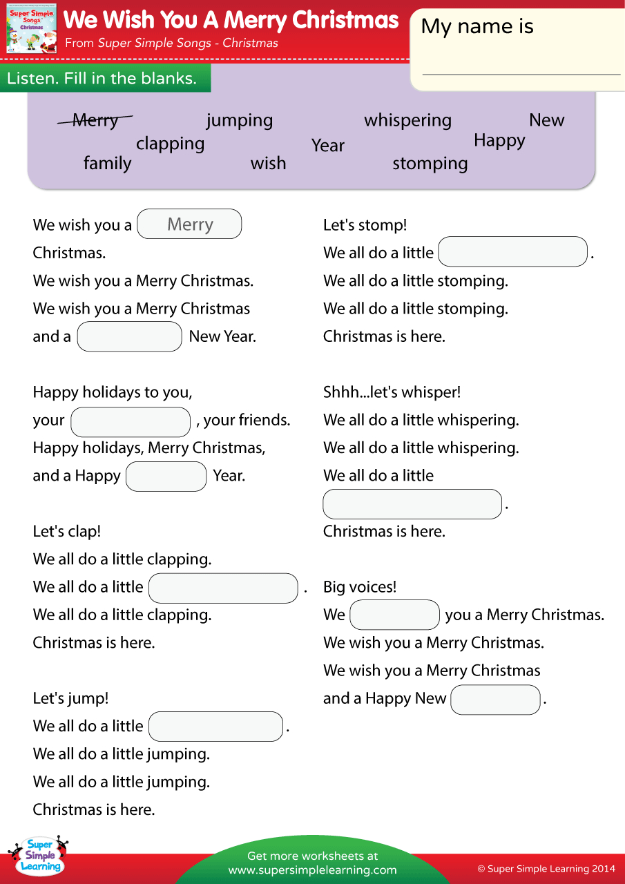 We Wish You A Merry Christmas Worksheet - Fill In The Blanks intended for Christmas Fill In The Blank Worksheets