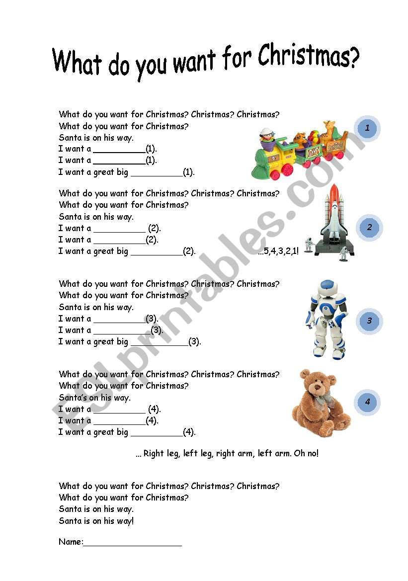 What Do You Want For Christmas Lyrics - Esl Worksheetpiskisnins for What I Want For Christmas Worksheet