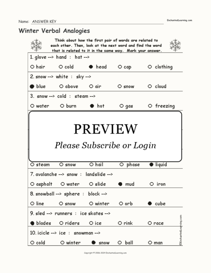 Christmas Analogies Worksheet Answers