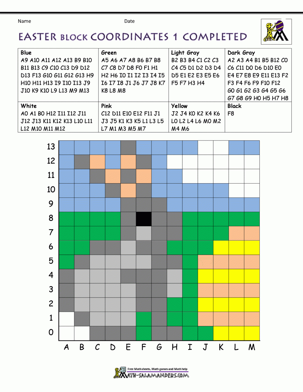 Easter Block Coordinates 1 throughout Easter Coordinates Worksheets
