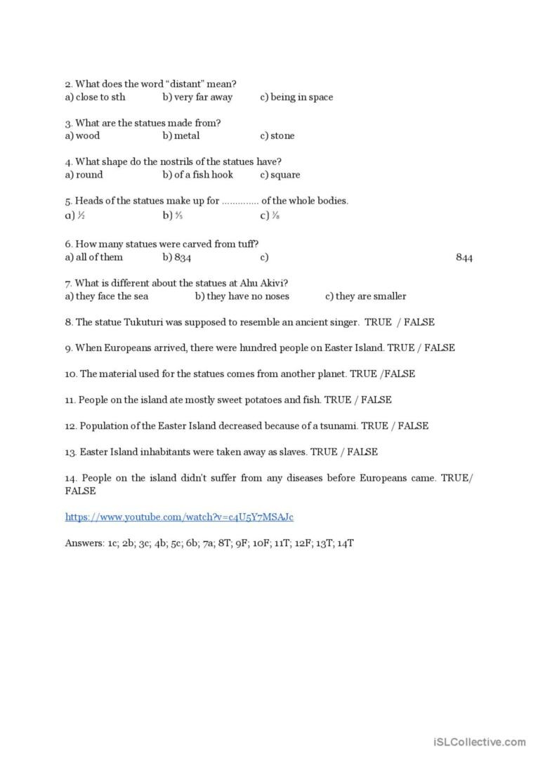 Easter Island Lesson: English Esl Worksheets Pdf &amp;amp; Doc intended for The Lesson Of Easter Island Worksheets Answers