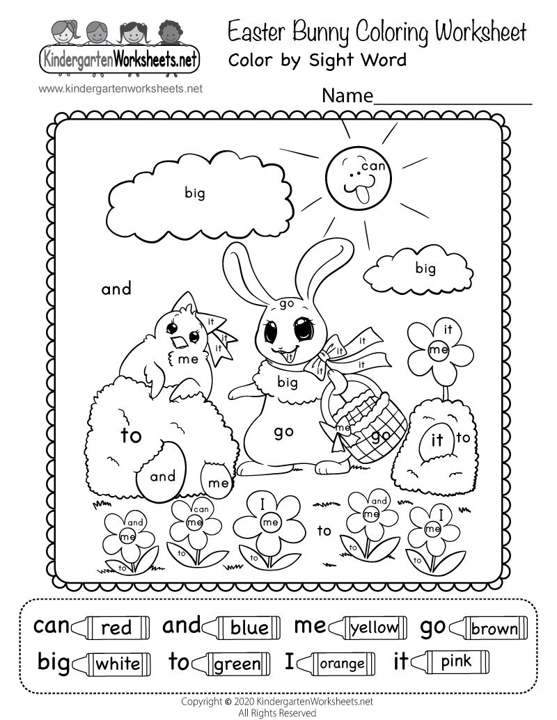 Free Printable Easter Bunny Colorsight Word Worksheet in Easter Bunny Worksheets Printables