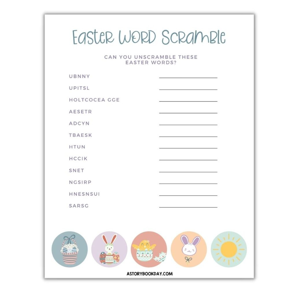 Free Printable Easter Word Scramble For Kids - A Storybook Day pertaining to Easter Unscramble Worksheets