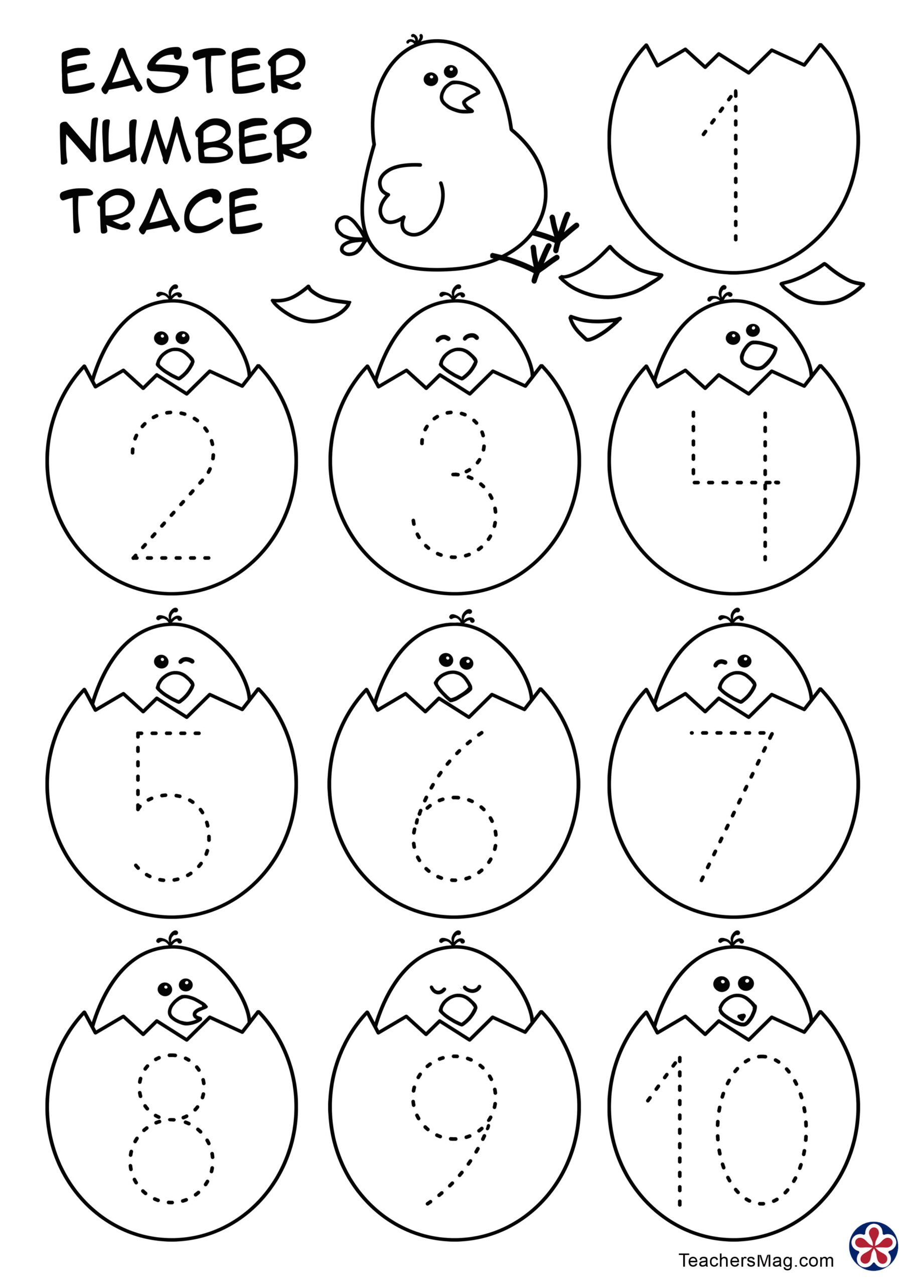 Number Tracing Easter Worksheet (1-10). Teachersmag intended for Easter Counting Worksheets For Preschoolers