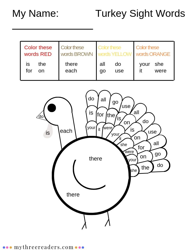 15 Must-Try Printable Fall Sight Word Activities With Turkeys with Thanksgiving Sight Word Worksheets
