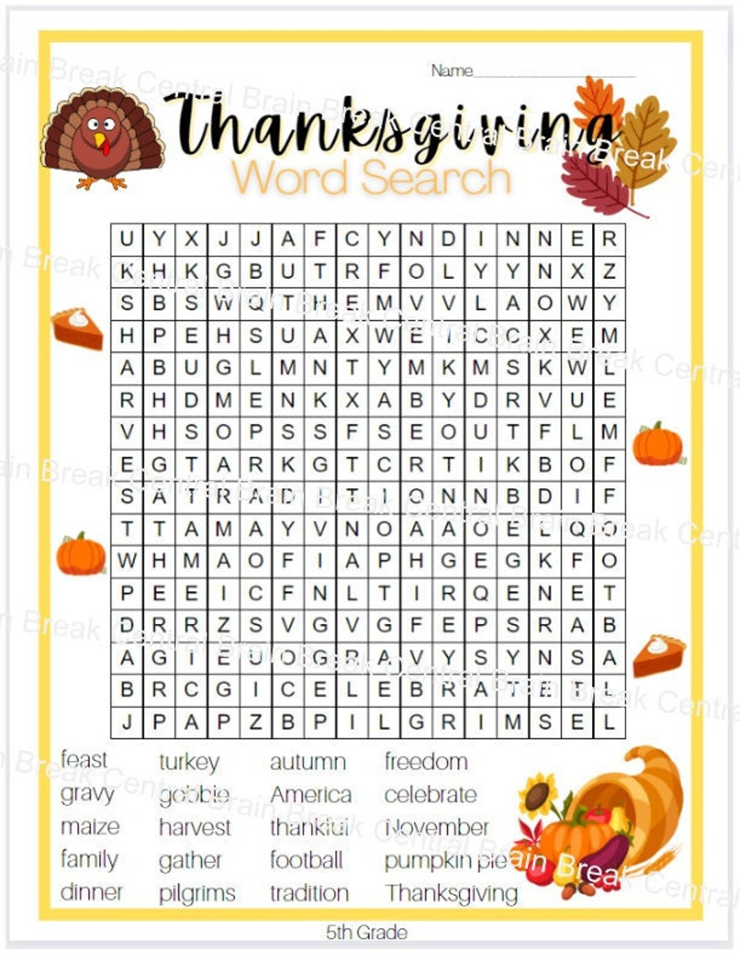 5Th Grade Thanksgiving Word Search With Answer Key, Printable regarding Thanksgiving Worksheets 5Th Grade