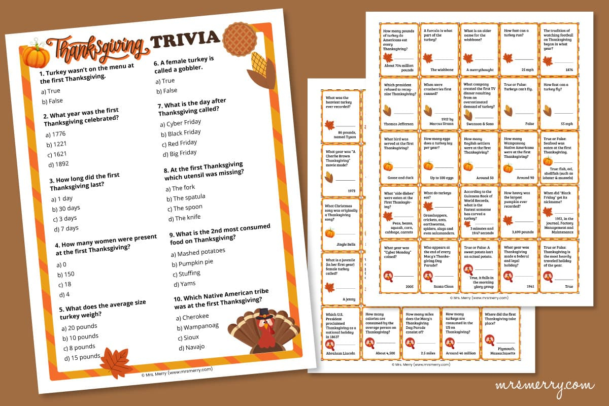 60 Thanksgiving Trivia Questions And Answers Printable | Mrs. Merry for Thanksgiving Challenge Worksheet Answers