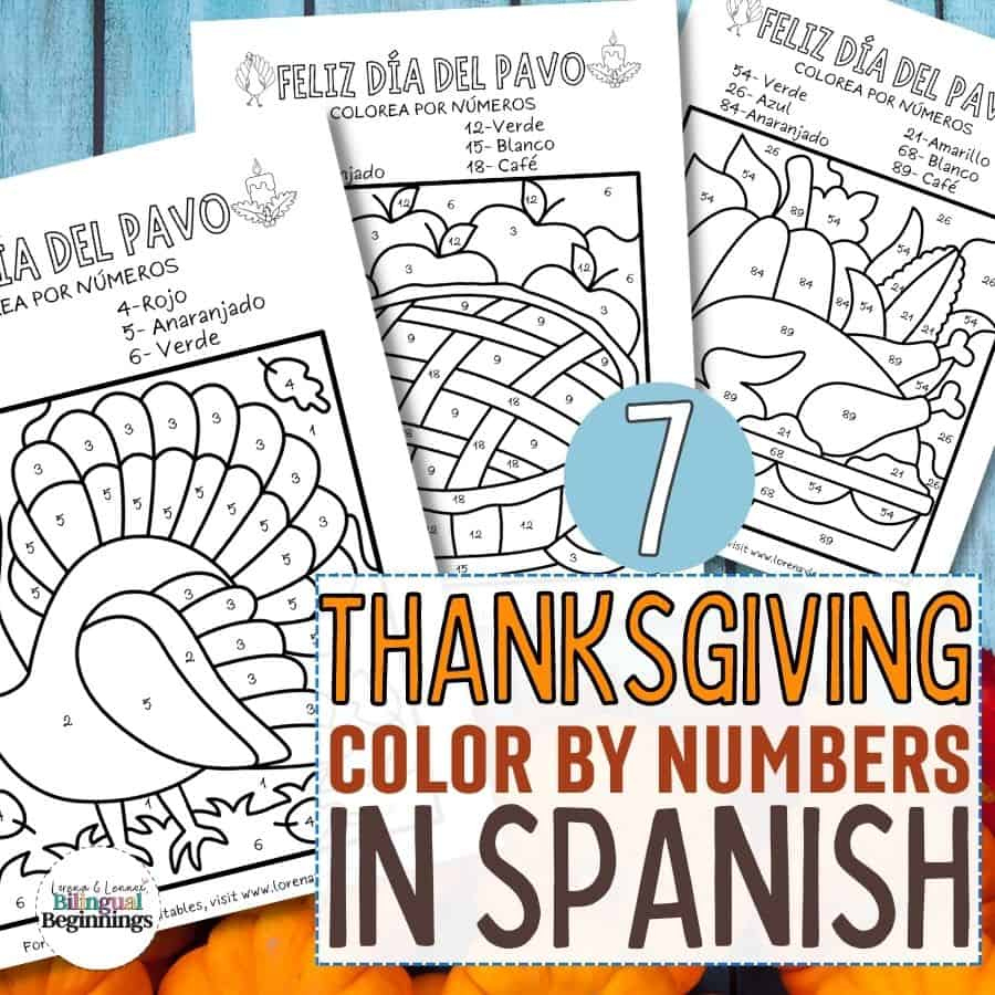 7 Colornumber Thanksgiving Coloring Pages In Spanish with Free Spanish Thanksgiving Worksheets