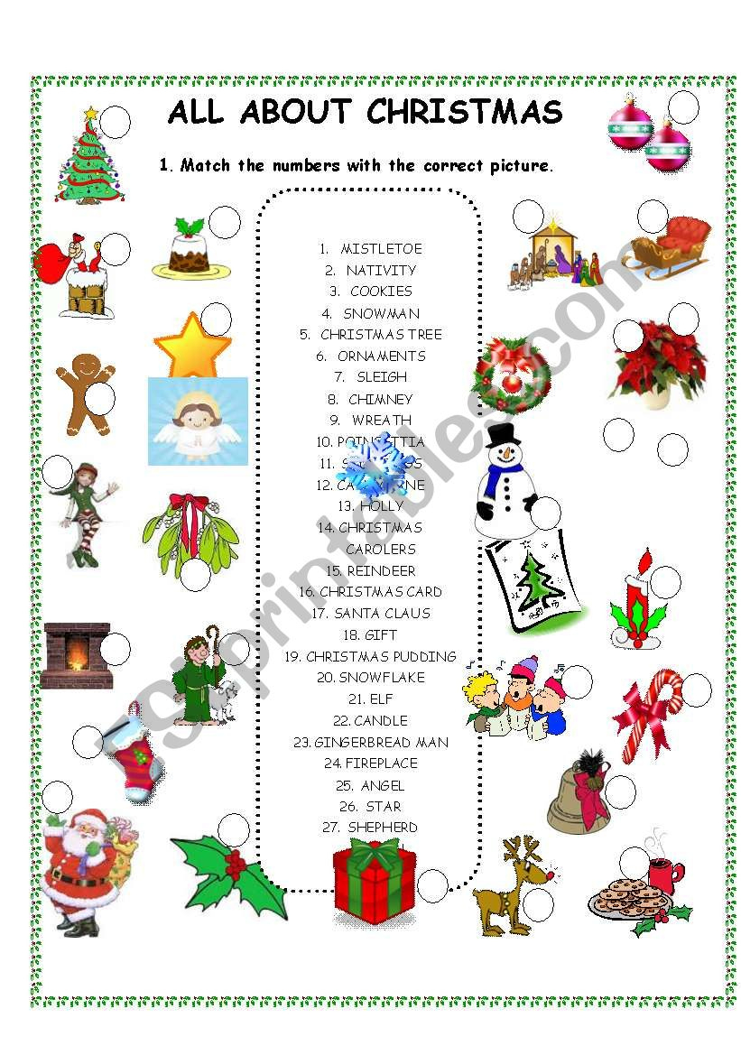 All About Christmas Worksheet - Matching - Esl Worksheetkarateunsu for All About Christmas Worksheet