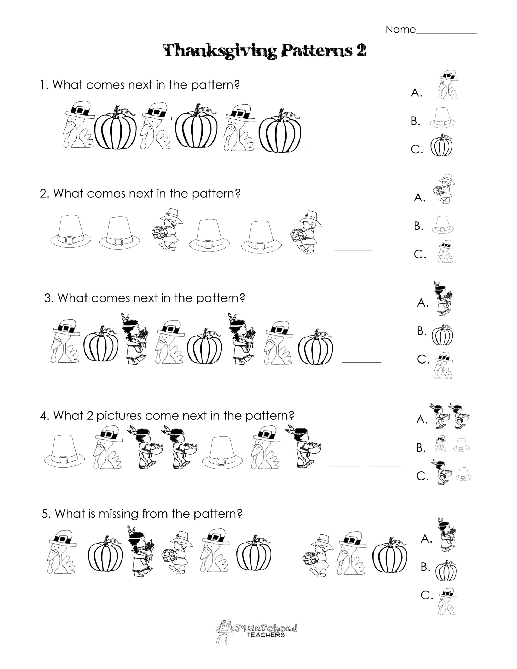Another Thanksgiving Patterns Worksheet (K-2Nd) | Squarehead Teachers in Thanksgiving 2Nd Grade Worksheets