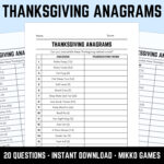 Buy Printable Thanksgiving Anagrams Quiz With Answers: Fun Word Pertaining To Thanksgiving Anagrams Worksheet Answers