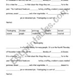 English Worksheets: Thanksgiving Cloze With Regard To Thanksgiving Cloze Worksheets